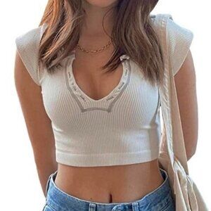 Urban Outfitters Cream Cap Sleeve Crop Top